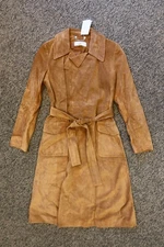 $695 New Michael Kors Calf Suede Buttonless Trench Coat - MEDIUM - Acorn Brown