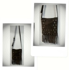 Umhängetasche mit Fransen Tasche Bodybag Leder Fransentasche Wildleder Neu Braun