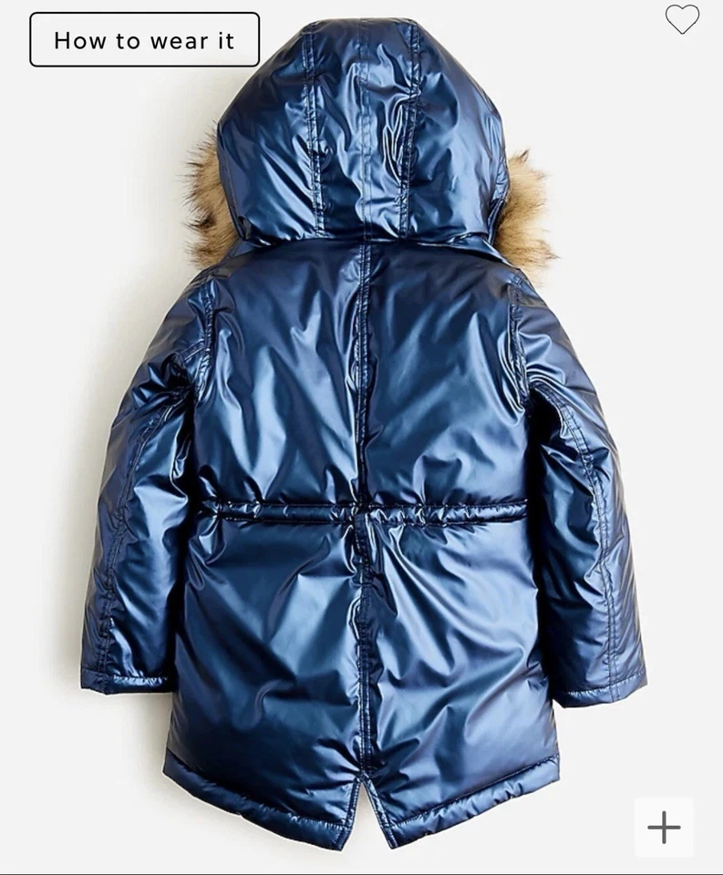 Parka de cola de pez metálica para niñas J Crew con PrimaLoft pequeña NUEVA Foto 4 de 4