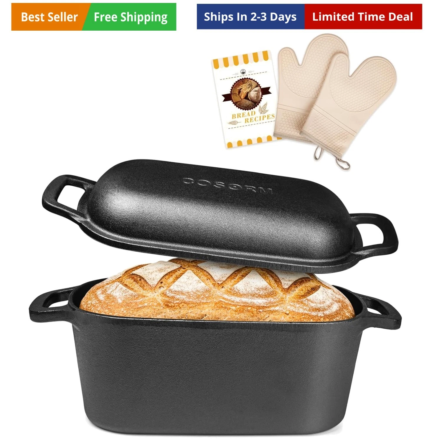 7QT Oval Dutch Oven for Sourdough Bread Baking, Pre-Seasoned Cast Iron Bread ...