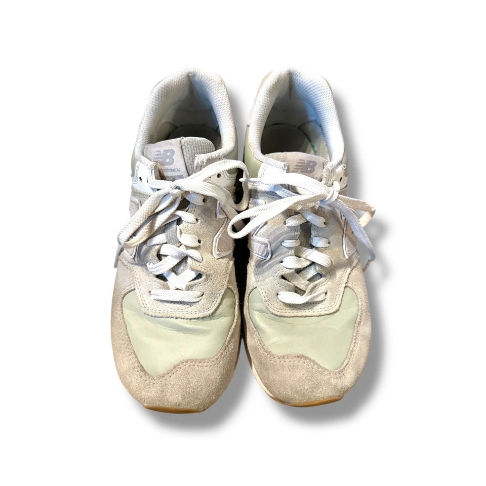 New Balance 574 Calm Green Sneakers Women's 9.5 Men's 8 Suede Athletic Shoes - Image 2 of 4