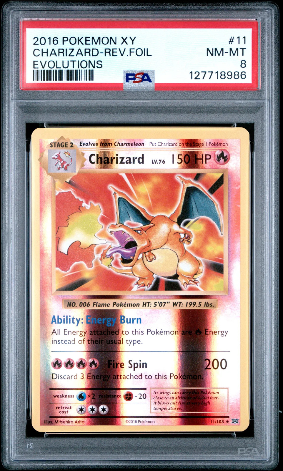 2016 Pokemon Xy Evolutions Charizard Reverse Holo Foil Evolutions PSA 8 #11