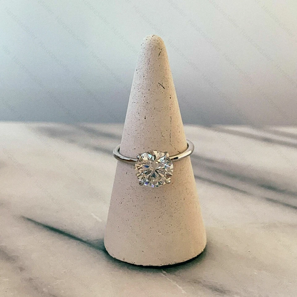 14K White Gold Plated 2.05 tcw Round Cut Moissanite Engagement Ring - Image 4 of 4