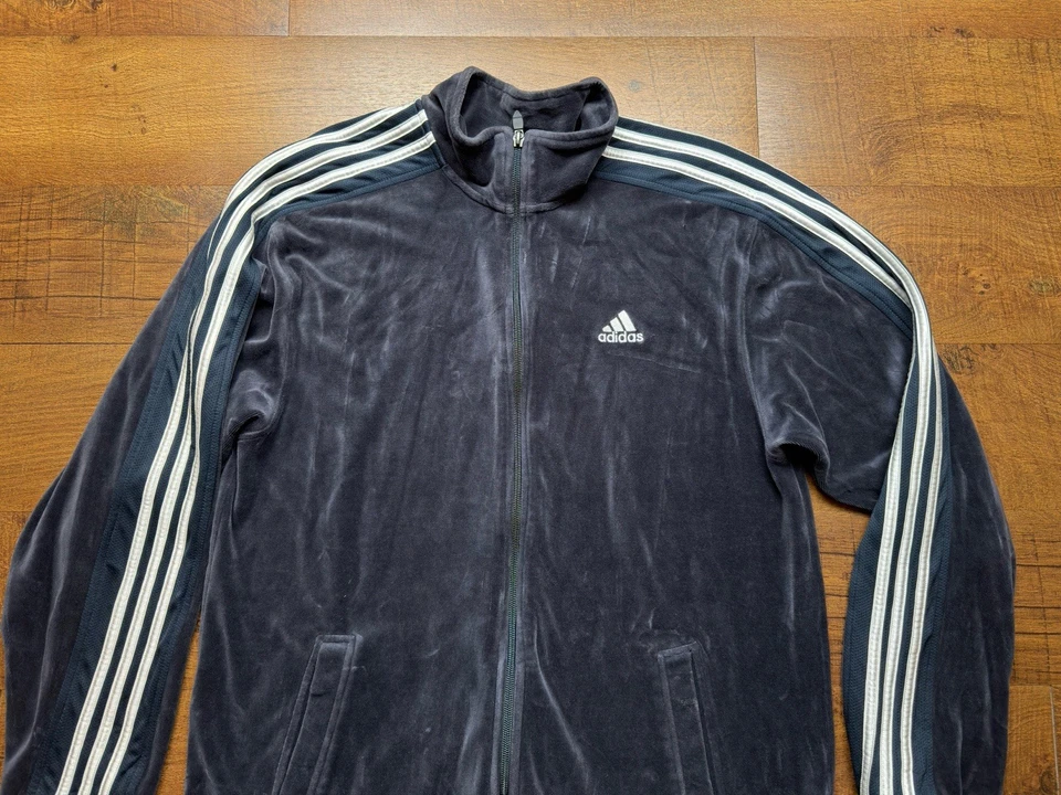 Adidas Para Hombre Originales Y2K Terciopelo Pista Chaqueta Terciopelo Trifolio Tinta Azul Talla Grande Foto 2 de 4