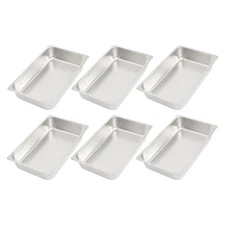 Set of 6 Commercial Kitchen 4" Deep Hotel Pans, Stainless Steel Food Trays