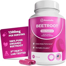 Rosabella Organic Beet Root 60 Capsules Natural Energy Boost Blood Pressure US