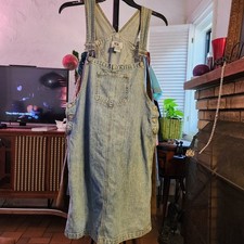 Vtg Faded Glory Authentic Wear Women's Med Denim Overall Jumper Mini Dress