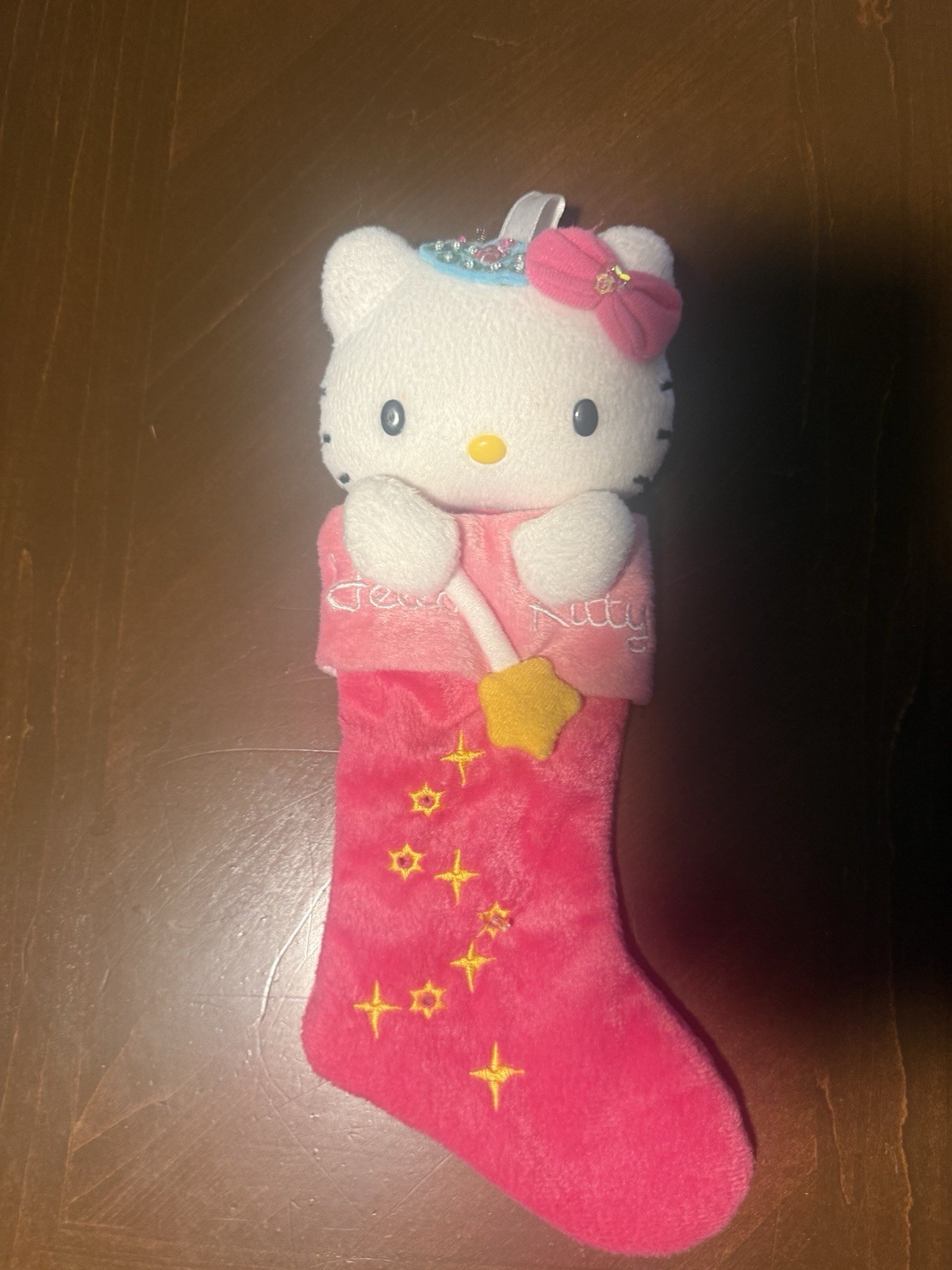 Sanrio Hello Kitty Plush Pink Christmas Stocking with Bow and Star Decoration
