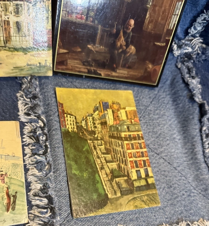 Vintage Utrillo & Dufy Pequenas Estampas de Arte Itália França Galeria Arte de Parede - Imagem 3 de 4
