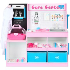 Best Choice Products Pretend Play Doctor's Office, Wooden Toy Set for Kids- Pink