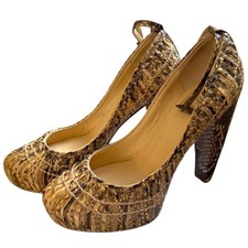 CHRISTIAN DIOR Beige  Black Python ankle strap Pumps-Pre0wned size 9- 119.99