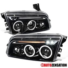 Fit 2006-2010 Dodge Charger Slick Black Led Halo Projector Headlights Lamps Set