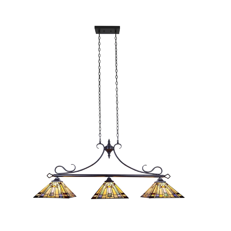 Accesorio isla lineal estilo Tiffany de 3 luces bronce negruzco Foto 3 de 4