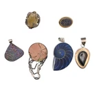6 VINTAGE SOUTHWESTERN DRUZY QUARTZ SHELL PENDANT RING LOT STERLING SILVER