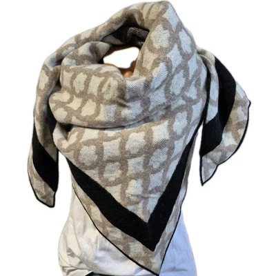 Zwillingsherz Damen Tuch Schal Dreieckstuch Beige Schwarz Kaschmir Wolle (1 777)