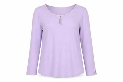 Ambrielle Damen Basic Bluse Größe M Lila Einfarbig Schlüssellochausschnitt Langarm