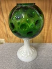 Fenton Green Coin Dot Pedestal Ivy Ball/Bubble Fairy Lamp  8”
