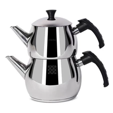 Serenk Modernist Stainless Steel Teapot | 1 L Top, 1.5 L Bottom, Dishwasher Safe
