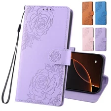 Rose Embossed Leather Flip Case+Strap For Samsung Galaxy S25 FE S24 S23 S22 