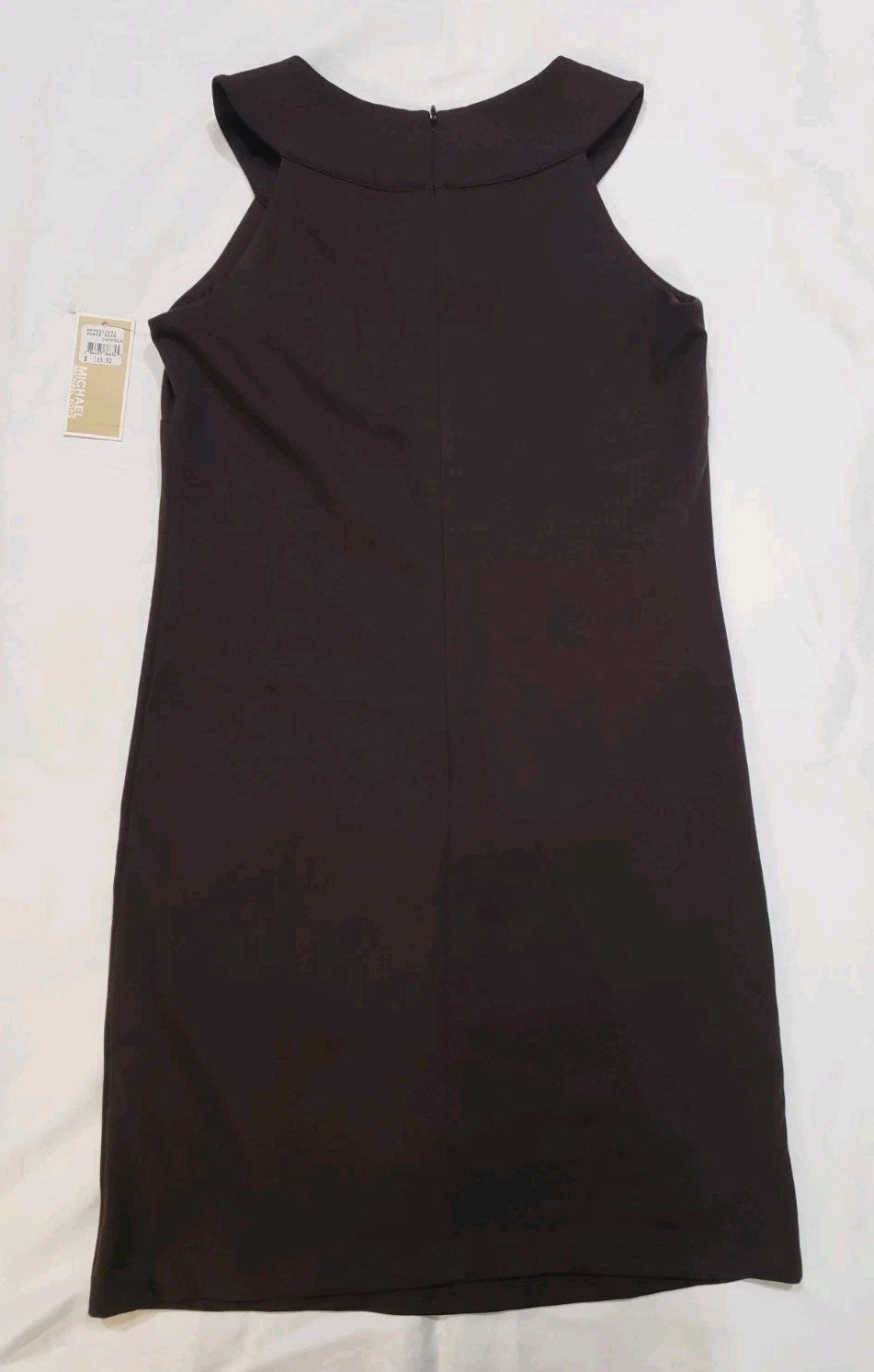 Abito smanicato Michael Kors cioccolato elasticizzato ponte perline oro (0) nuovo con etichette $169 50