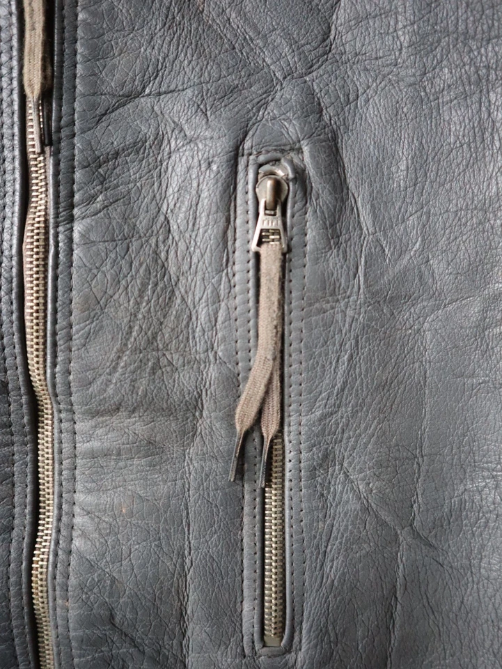 Vintage 80s German Army Leather Pilot Flight Jacket Size L Grey Patched - Image 3 of 4