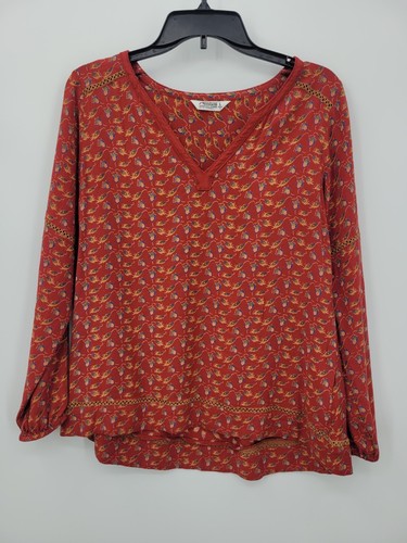 Mountain Khakis Top Damen groß rot Blumen künstlerisch Boho Southwest Popover