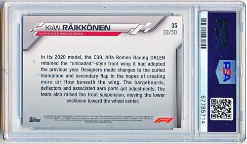 2020 Topps Chrome Sapphire F1 Kimi Räikkönen Gold #35 (38/50) PSA 9 - POP 2 - Bild 2 von 2