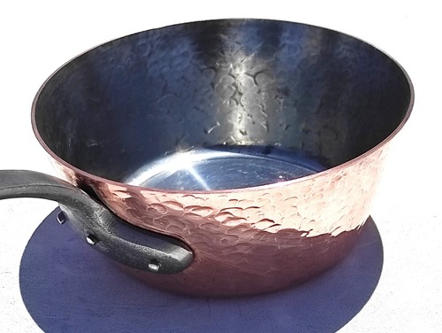 Vintage 8.1inch Copper Saute Pan France Hammered Tin Pure Copper 2mm 3.3lbs - Picture 17 of 24