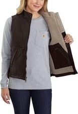 NWT Carhartt Women's RELAXED FIT WASHED DUCK SHERPA-LINED VEST Dark Brown XXL