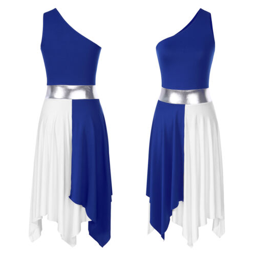 Asymmetrisches Lobpreis Tanz Kleid Tunika Farbblock lyrisches Tanzkostüm für Damen - Bild 3 von 92