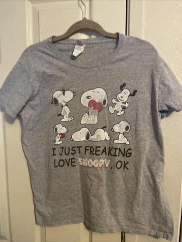 Vintage Gray Snoopy- I Just Freaking Love Snoopy, OK- TShirt Sz XL Women’s
