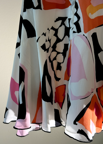 Silk Full/Swing Skirt, by Claude Brown, Bright Colors/Black/White, Lined, Size 6 - Picture 7 of 24