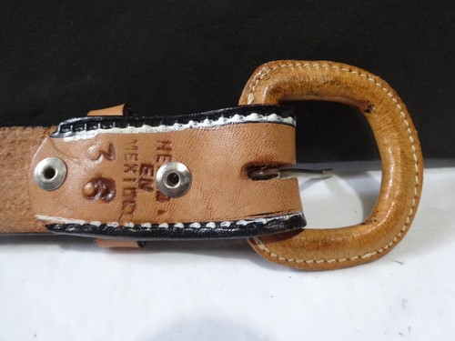 MEXICO LEATHER HAND TOOLED/PAINTED BELT EAGLES FLORAL SZ 36 - Picture 2 of 10