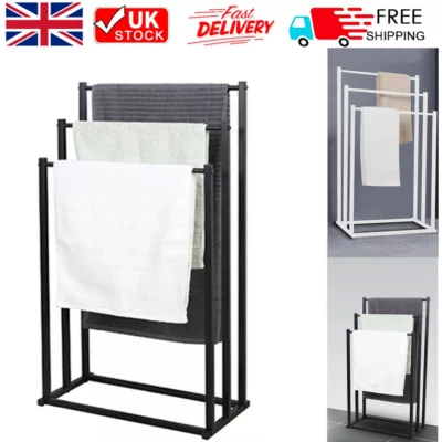 SAVIEVA Black White 3 Tier Free Standing Towel Rail Stand Unit Rack Storage Bathroom