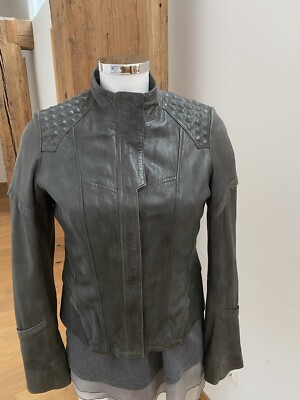 Yaya Echt Leder Jacke Biker Grau zu Jeans Hose Rock 36/38