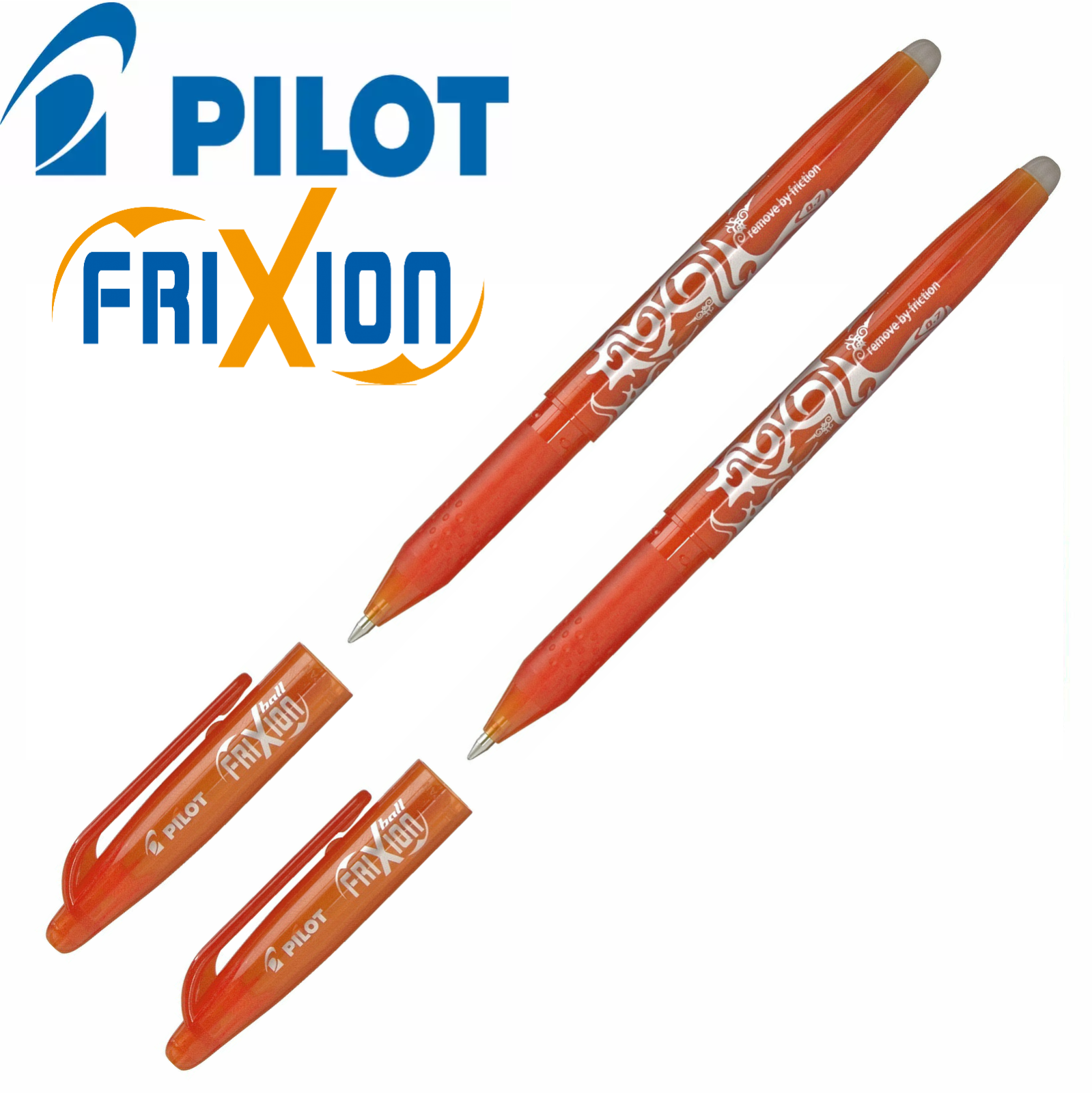 Pilot Frixion Rollerball Pen Erasable Gel Ink 0.7 Medium Tip - Pack of 2 Orange