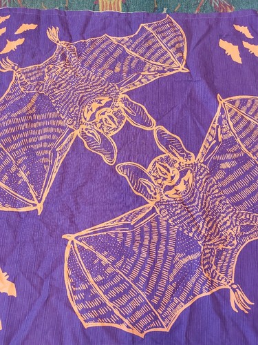 Lush Furoshiki Knot Wrap Orange Bats on Purple 100% Organic Cotton Large 70cm - Picture 5 of 11