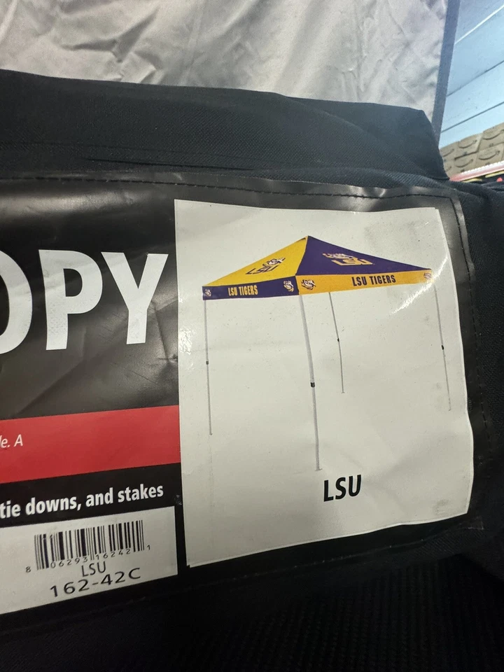 LSU Tigers 9’x9’ tablero a cuadros toldo trasero con bolsa de transporte con ruedas - ¡NUEVO! Foto 4 de 4