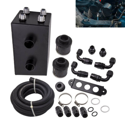 Universal Oil Catch Can Kit Breather Box for Honda Acura Turbo 4 Port