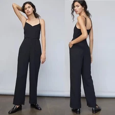 NWT Anthropologie Maeve Magdalena Jumpsuit Black Minimalistic Strappy Size 2