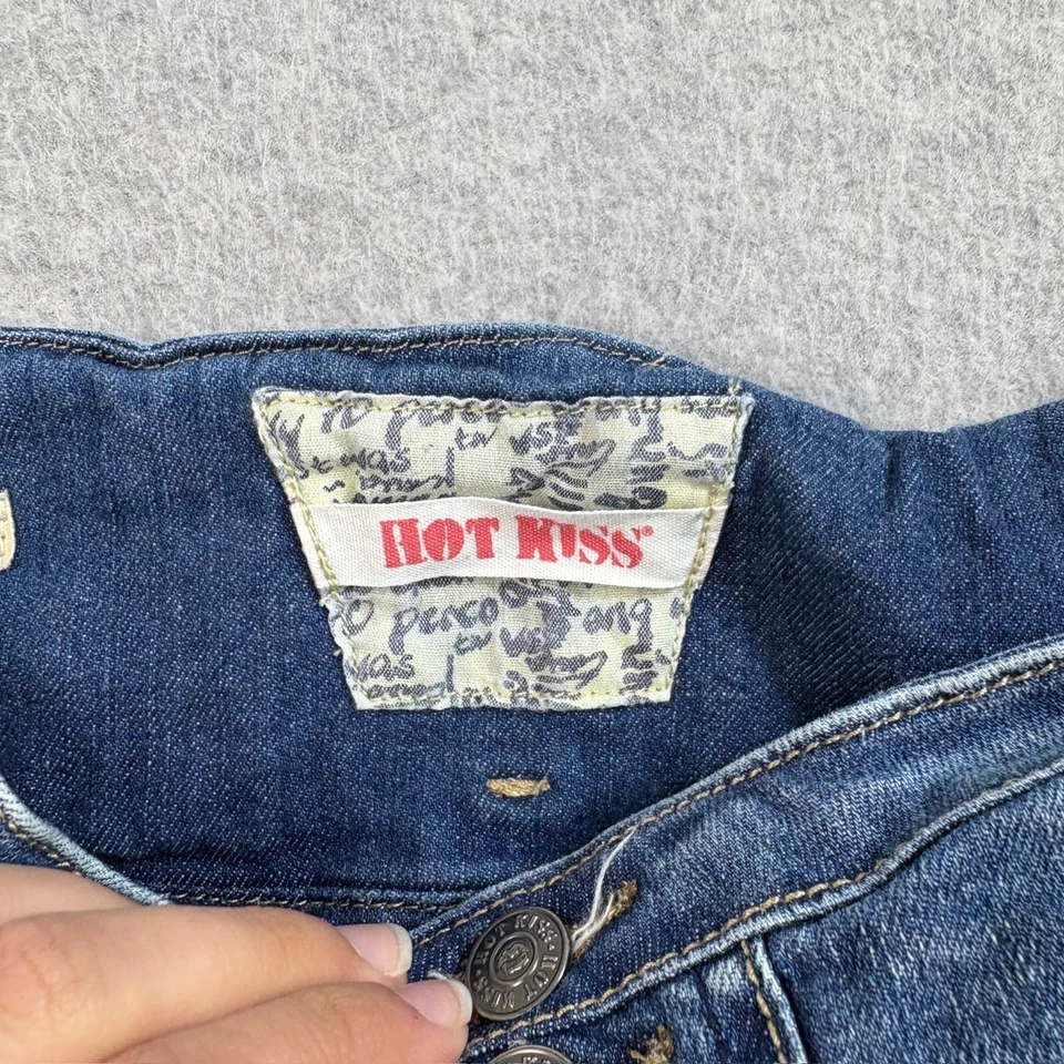 Pantalones Cortos Hot Kiss Mujer 9 (28x2) Azul Tiro Bajo Puños Botín Elastizados Envejecidos Y2K Foto 3 de 4