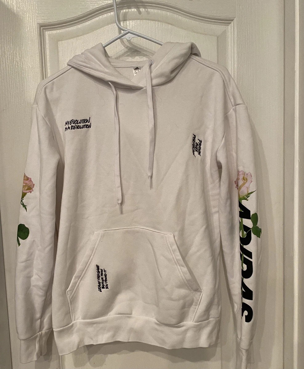 White hoodie with roses on sleeves cheap
