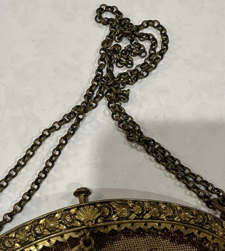 Antique Needlepoint Evening Bag Floral Brass Tone Hardware - Picture 4 of 9