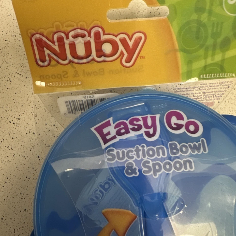 Nuby Bowl Lid Spoon Easy Go Feeding Kit 6+ mo BPA Free Pink Blue Gr New - Image 4 of 4