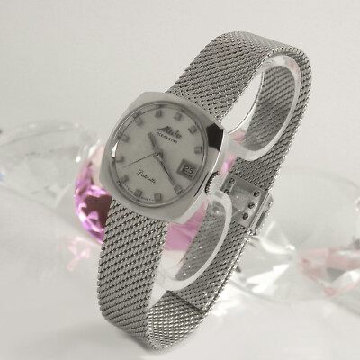 Mido Ocean Star Datorette Vintage Damenuhr Edelstahl Automatik Milaneseband 