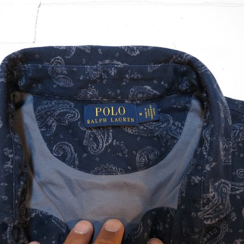 POLO RALPH LAUREN PAISLEY POLO SHIRT Mens M Blue W/ Navy Pony - Picture 4 of 4