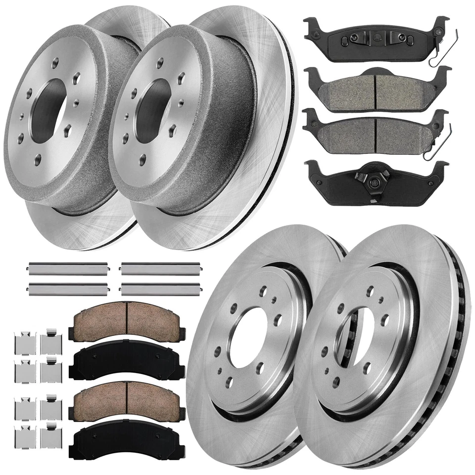 Front & Rear Brake Rotors + Ceramic Brake Pads for 6- Lug 2010 2011 Ford F-150 Foto 2 de 4