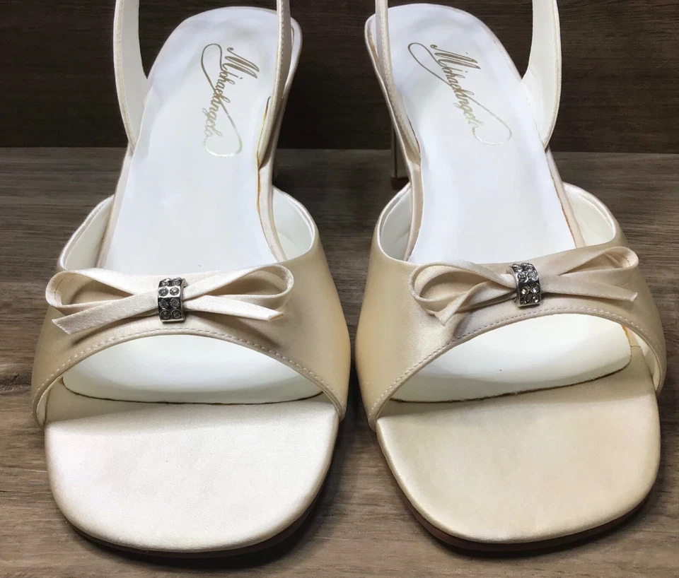 Michaelangelo David's Bridal Wedding Open Toe Satin Heel Sandals Ivory size 9.5 - Image 2 of 4