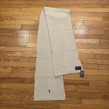NWT Vintage Polo Ralph Lauren Beige Tan Wool Knit Scarf NEW Unisex Men Women