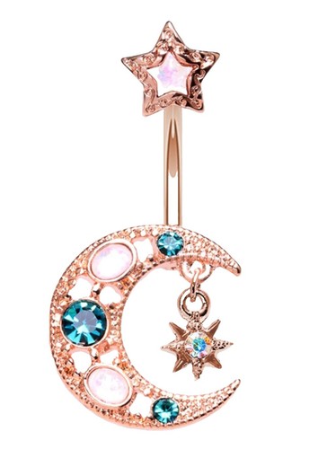 16g Belly Button Ring Button Navel Simple Hoop Handmade Opal Piercing Jewelry In Gold Silver (Gold, Blue Opal, 7mm - Foto 4